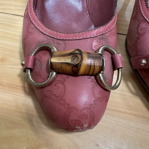 GUCCI Pump Leather HORSEBIT BAMBOO Gold HW Round Toe Sz 6.5 Pink Rose - Picture 6 of 10